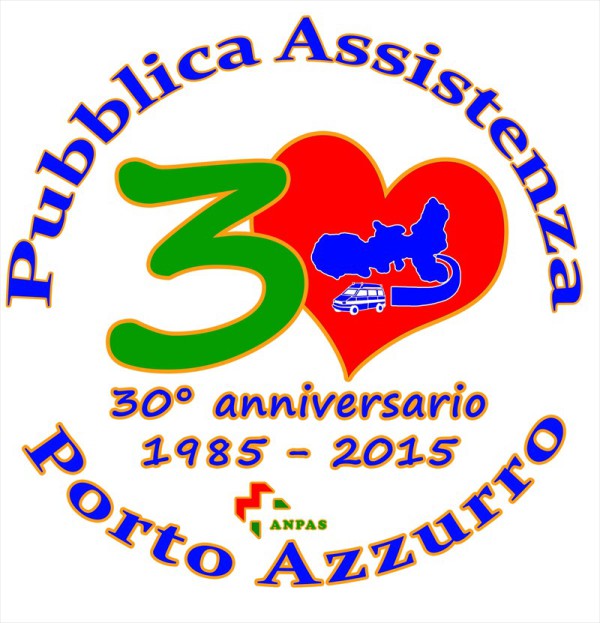 logo dei 30 anni attività della pubblica assistenza porto azzurro