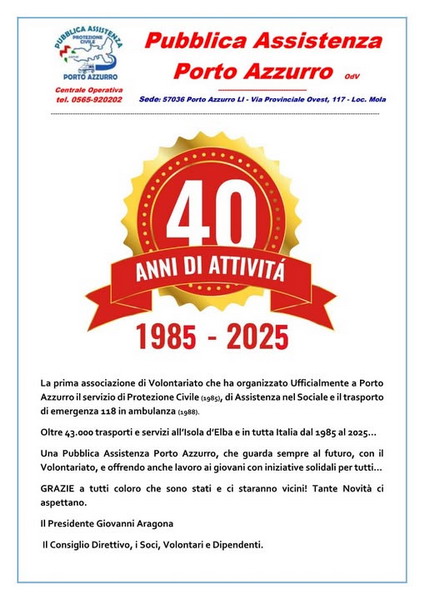 40 anni della Pubblica Assistenza Porto Azzurro